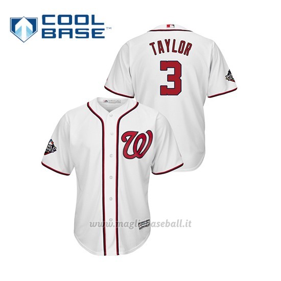 Maglia Baseball Uomo Washington Nationals 3 Michael A. Tayl Or 2019 World Series Bound Cool Base Bianco